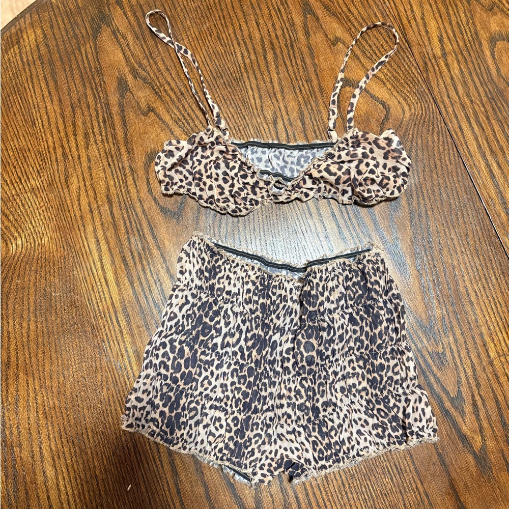 Leopard Print Bralette and Shorts Set